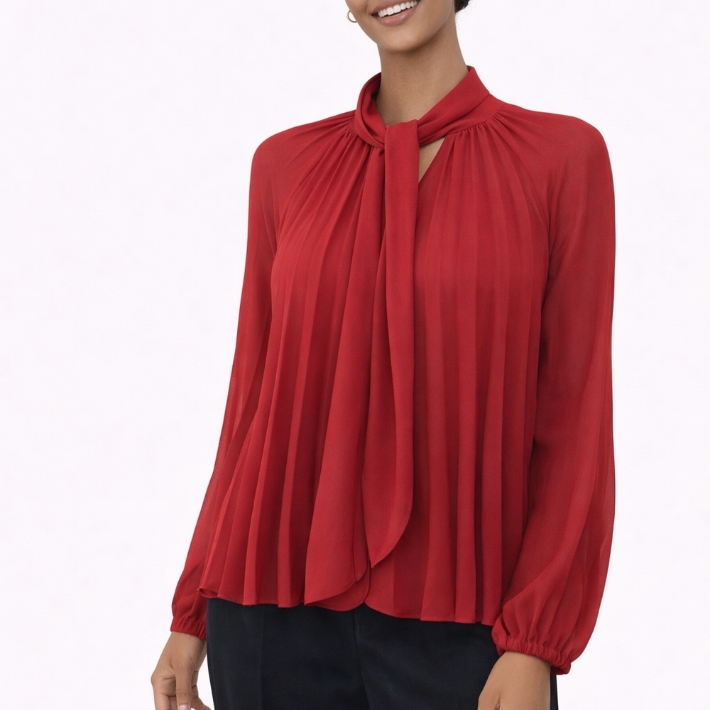 ZARA Red Pleated Tie-Neck Blouse Size S NWT – Excellent Condition